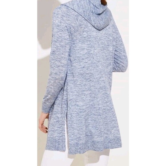 Ann Taylor LOFT Linen Blend Hooded Open Cardigan Long Line Size M Blue Space Dye - Picture 9 of 9